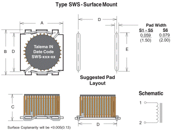 Mechanical Layout - Type SWS - Surface Mount